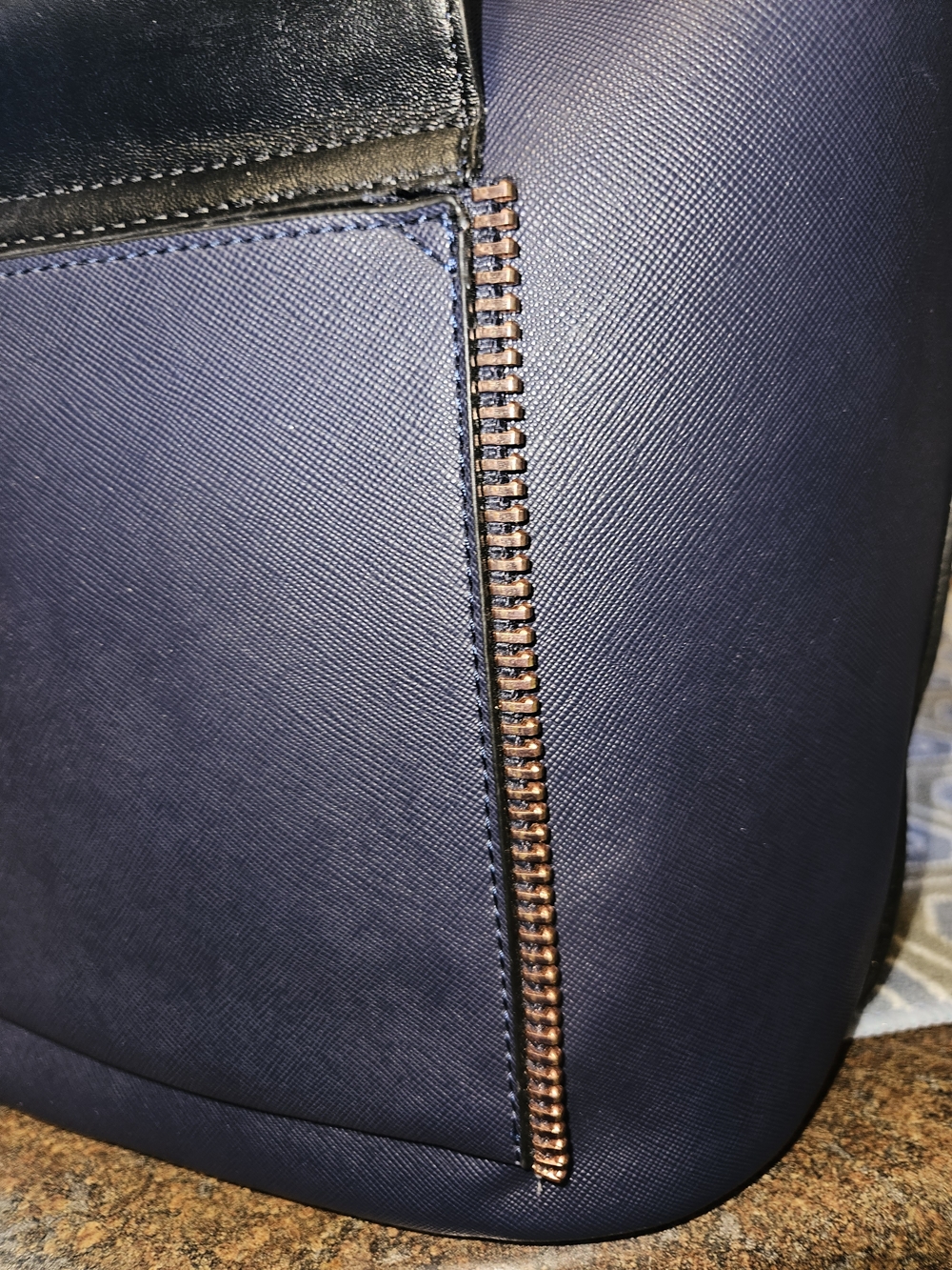 Dune London Navy Blue Bucket Bag with Rose Gold-Tone/Copper Hardware NWOT - Picture 8 of 16